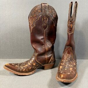 ARIAT Womens "Presidio" Leather Wester Cowboy‎ Boot Tan/Brown 6.5B Snip Toe